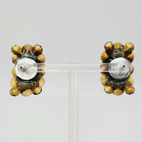 Super Bling Rhinestone Rivoli Earrings Artisan Made Crystal & Black Post Back - Picture 5 of 9